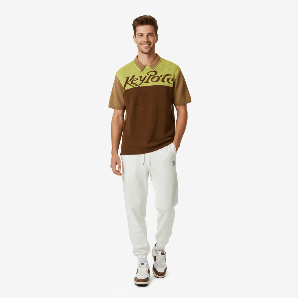 Keypote Men Logo Shirt Pants Set - Brown/White - Erthe Golf
