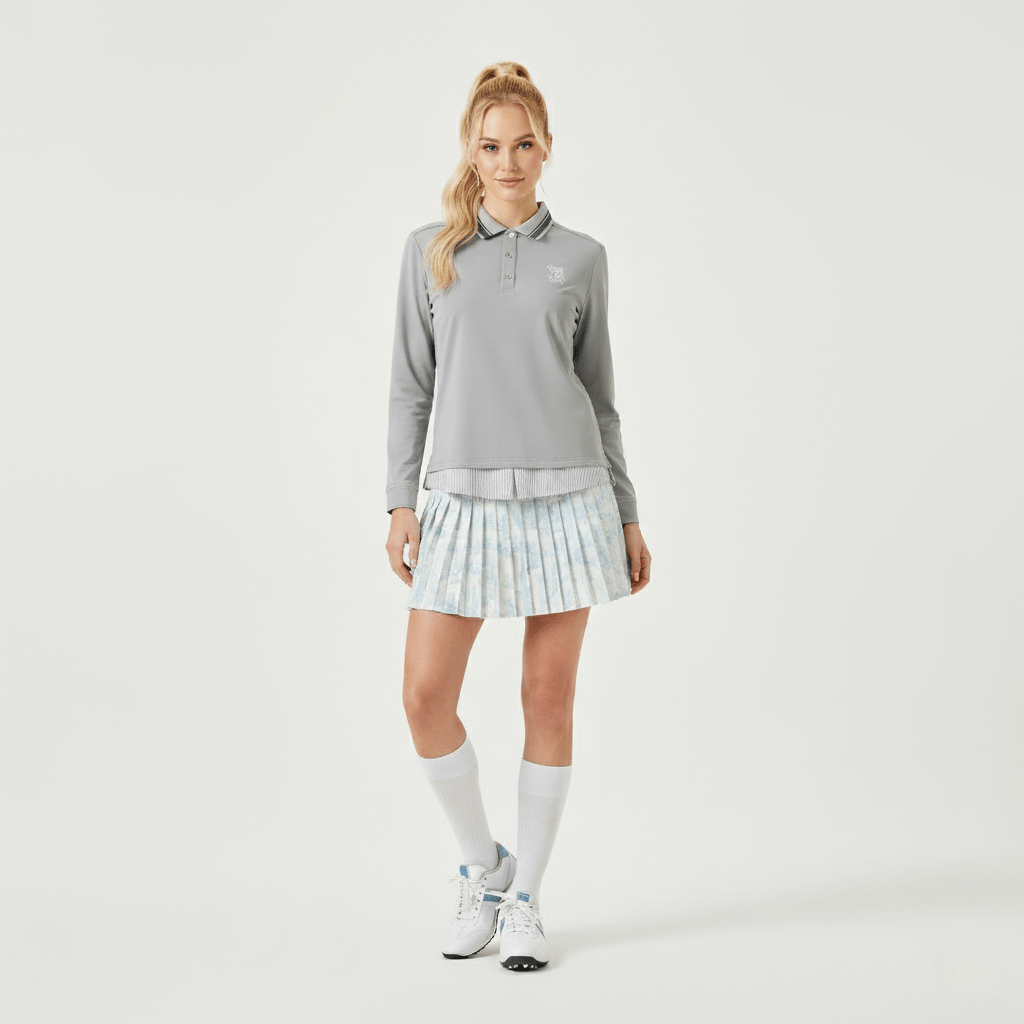 Women Polo Skirt Set - Grey/White - Erthe Golf