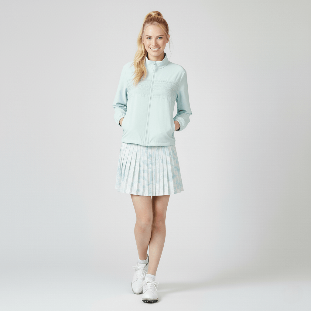Women Jacket Skirt Set - Light Blue/White - Erthe Golf