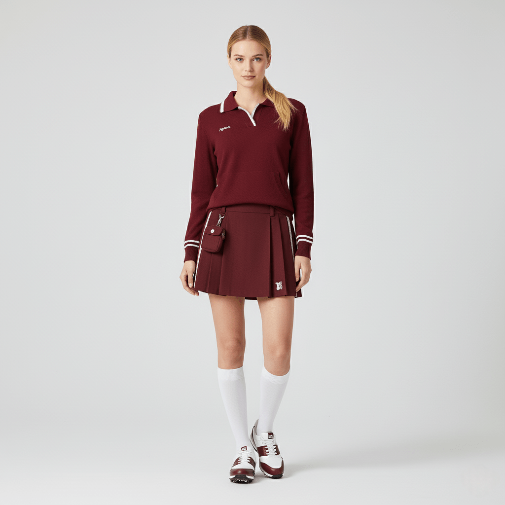 Keypote Women Knitted Top Skort Set - Burgundy - Erthe Golf