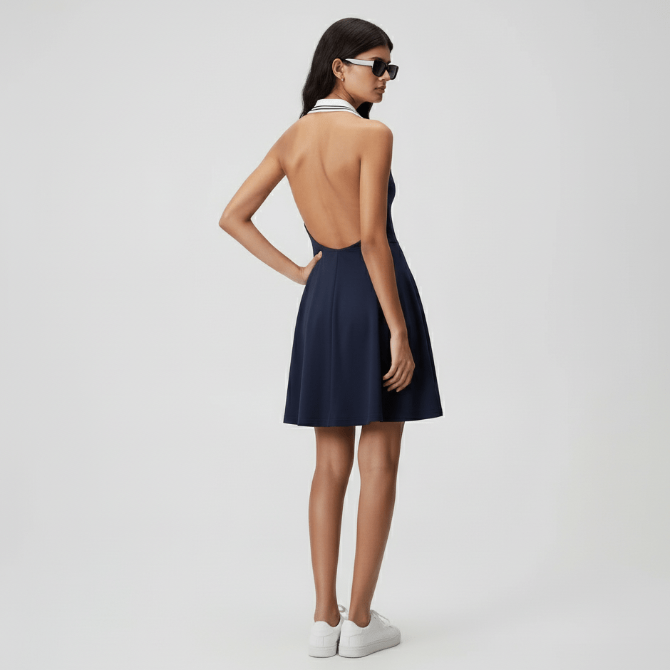Women’s Backless Polo Dress - Navy Blue - Erthe Golf