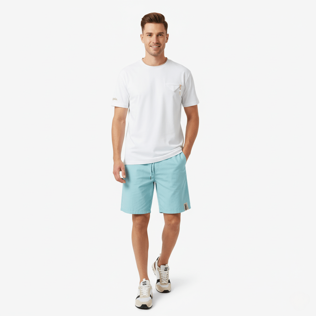 Keypote Men T-Shirt Pants Set - White/Blue - Erthe Golf
