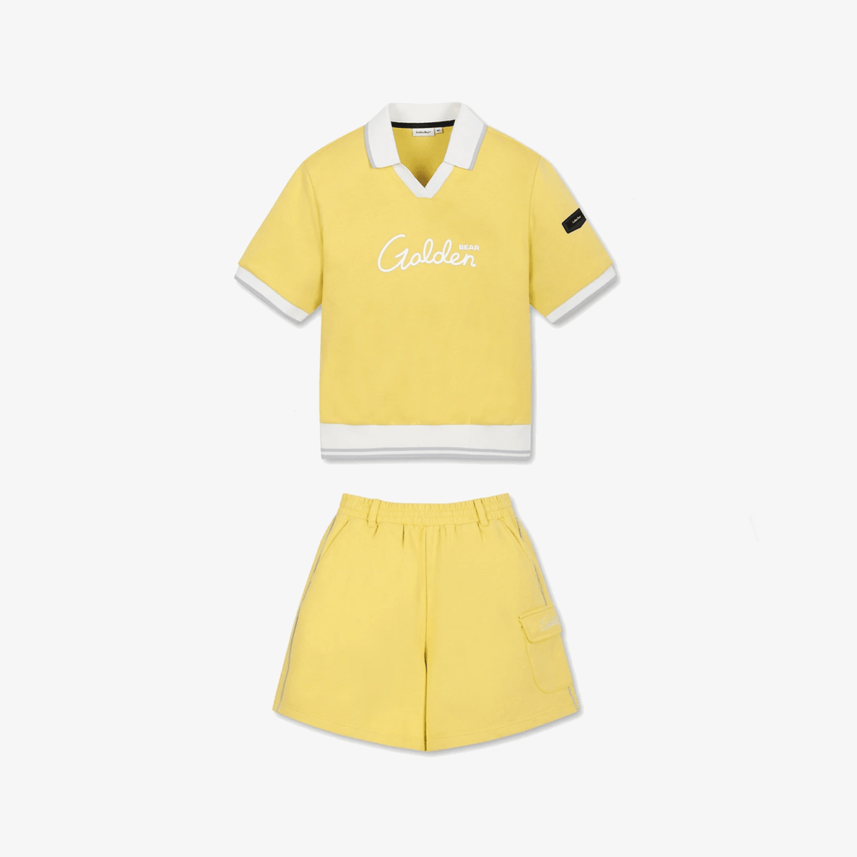 Women's Open Collar Short Sleeve Sweat Shirt Set - Yellow - Erthe Golf