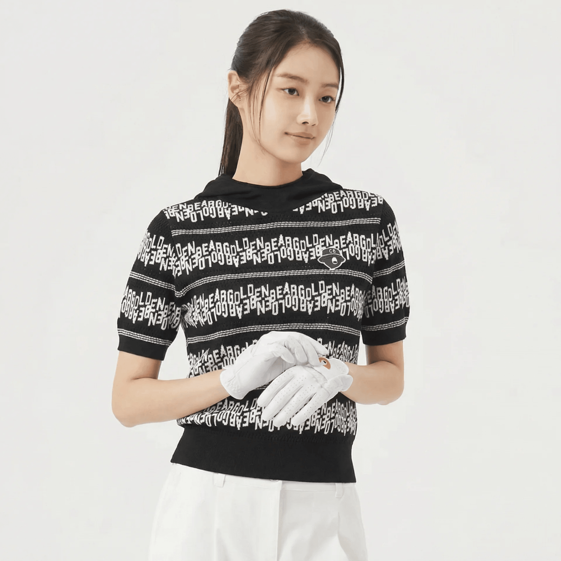 Women's Striped Letter Hoodie Sweater - Black - Erthe Golf