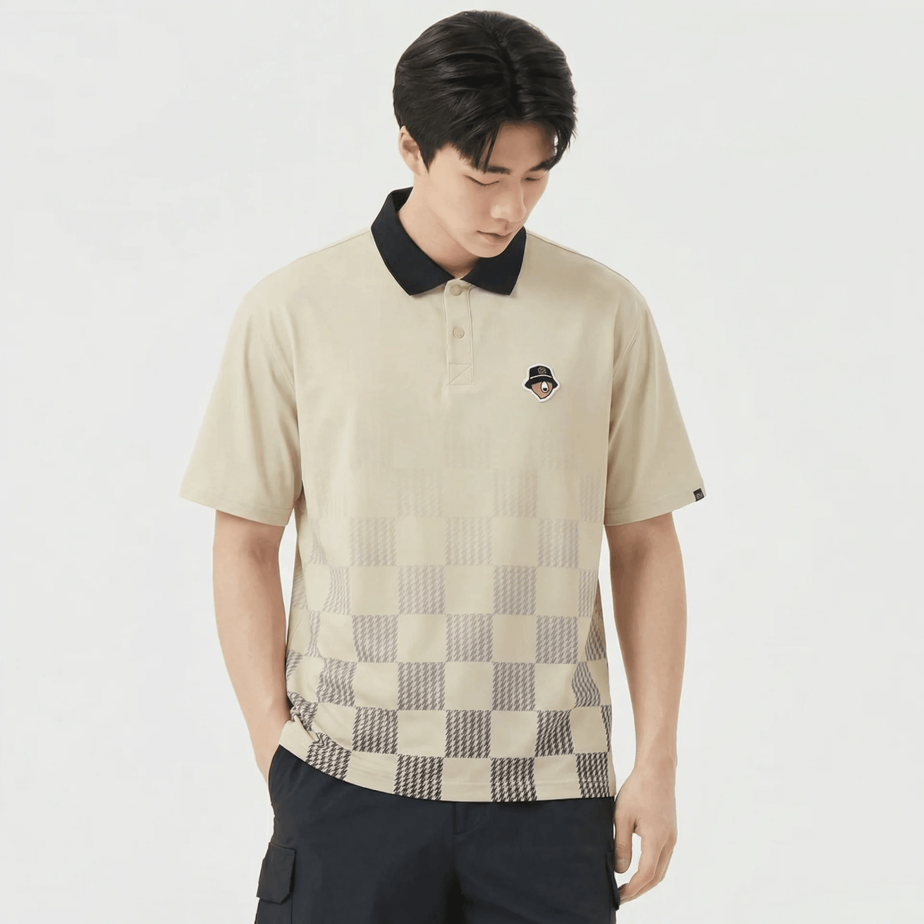 Men's Printed Collar Tee - Beige - Erthe Golf