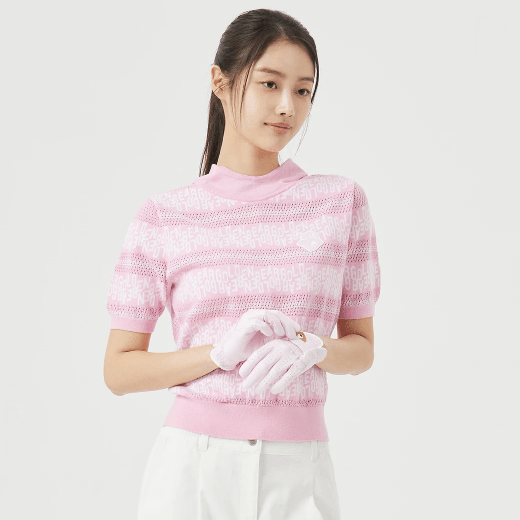 Women's Striped Letter Hoodie Sweater - Pink - Erthe Golf