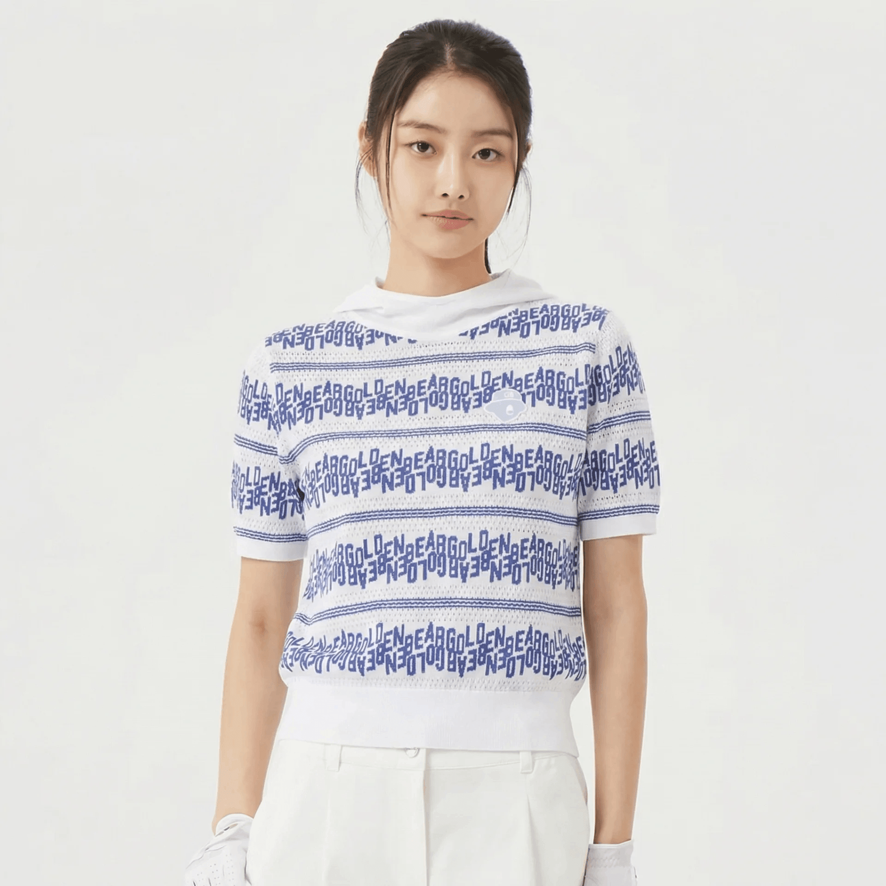 Women's Striped Letter Hoodie Sweater - White - Erthe Golf