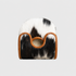 A Center DF3 Putter Cover with a black and white cowhide body and tan leather trim, featuring a circular cutout handle, shown against a light gray background.