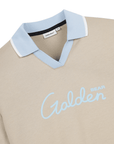 Women's Open Collar Short Sleeve Sweat Shirt Set - Beige - Erthe Golf