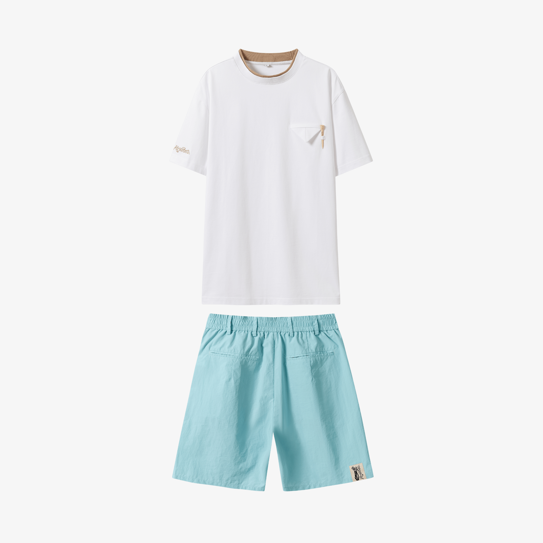 Keypote Men T-Shirt Pants Set - White/Blue - Erthe Golf