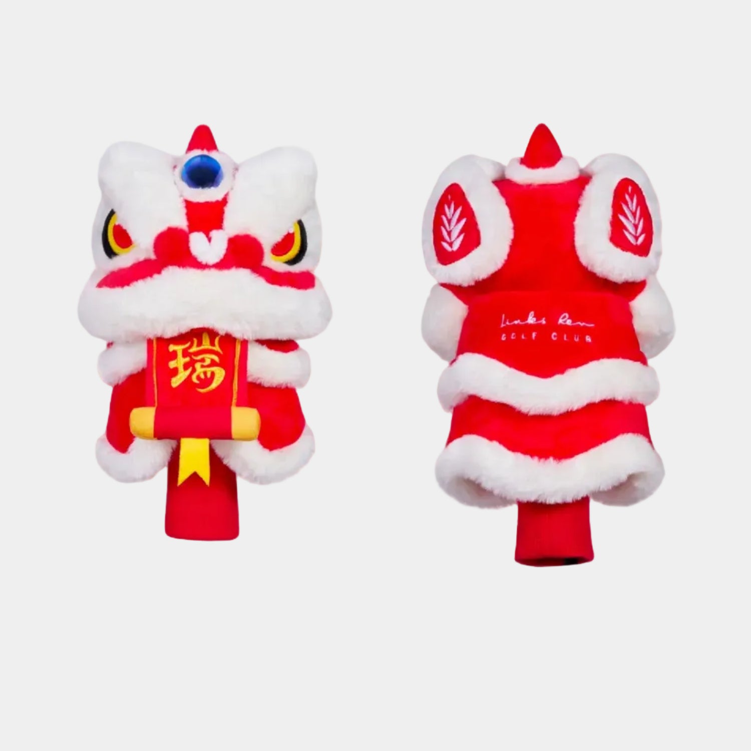 Lion Dance 3 - Wood Golf Headcover - White and Red - Erthe Golf