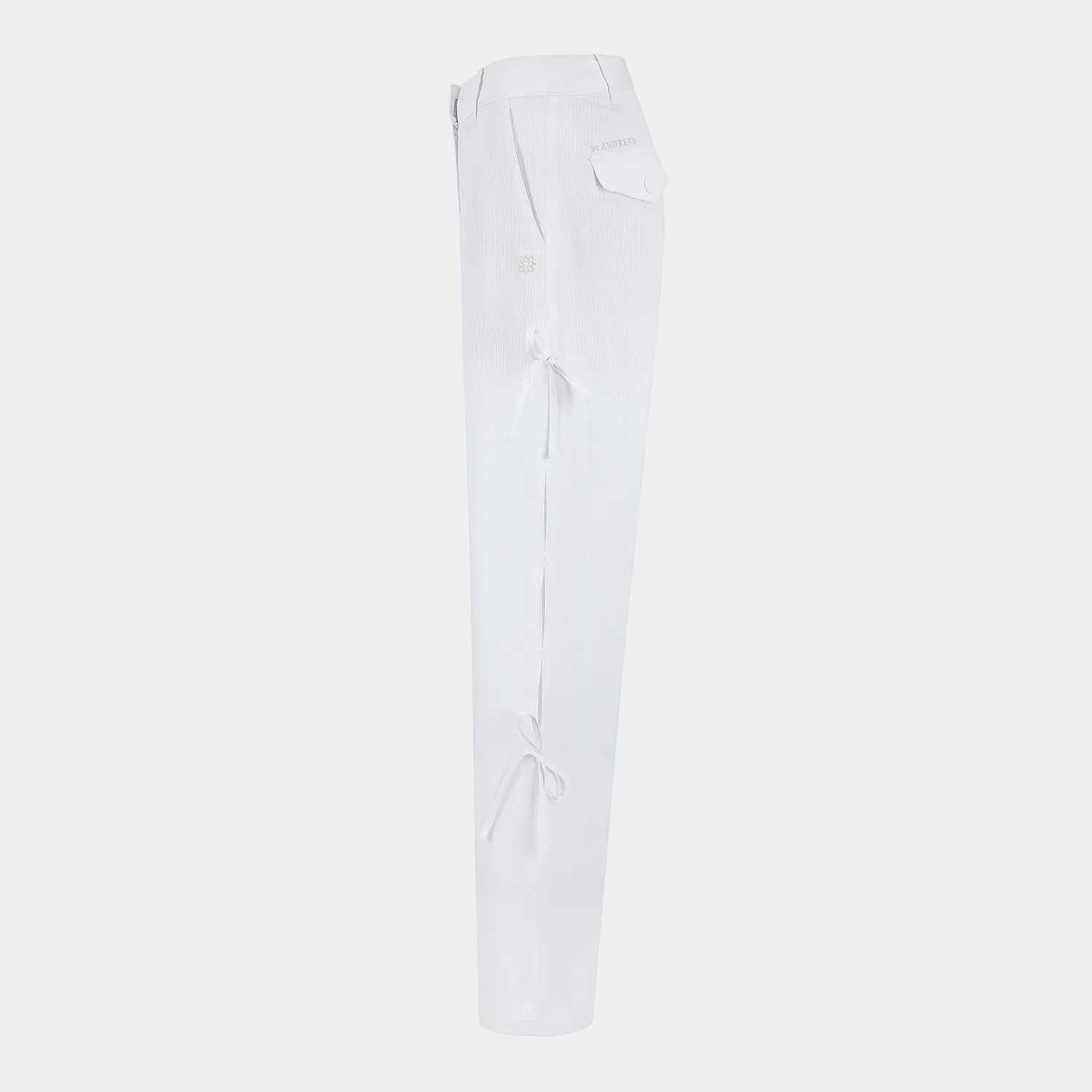 White cargo-style pants shown in a side profile view against a plain white background.
