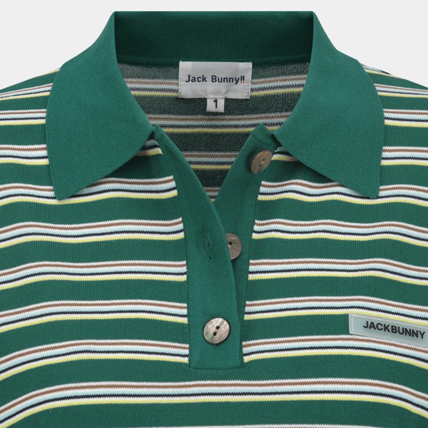[Jack Bunny] Women's Multi - Stripe Collar Knit Polo - Green - Erthe Golf