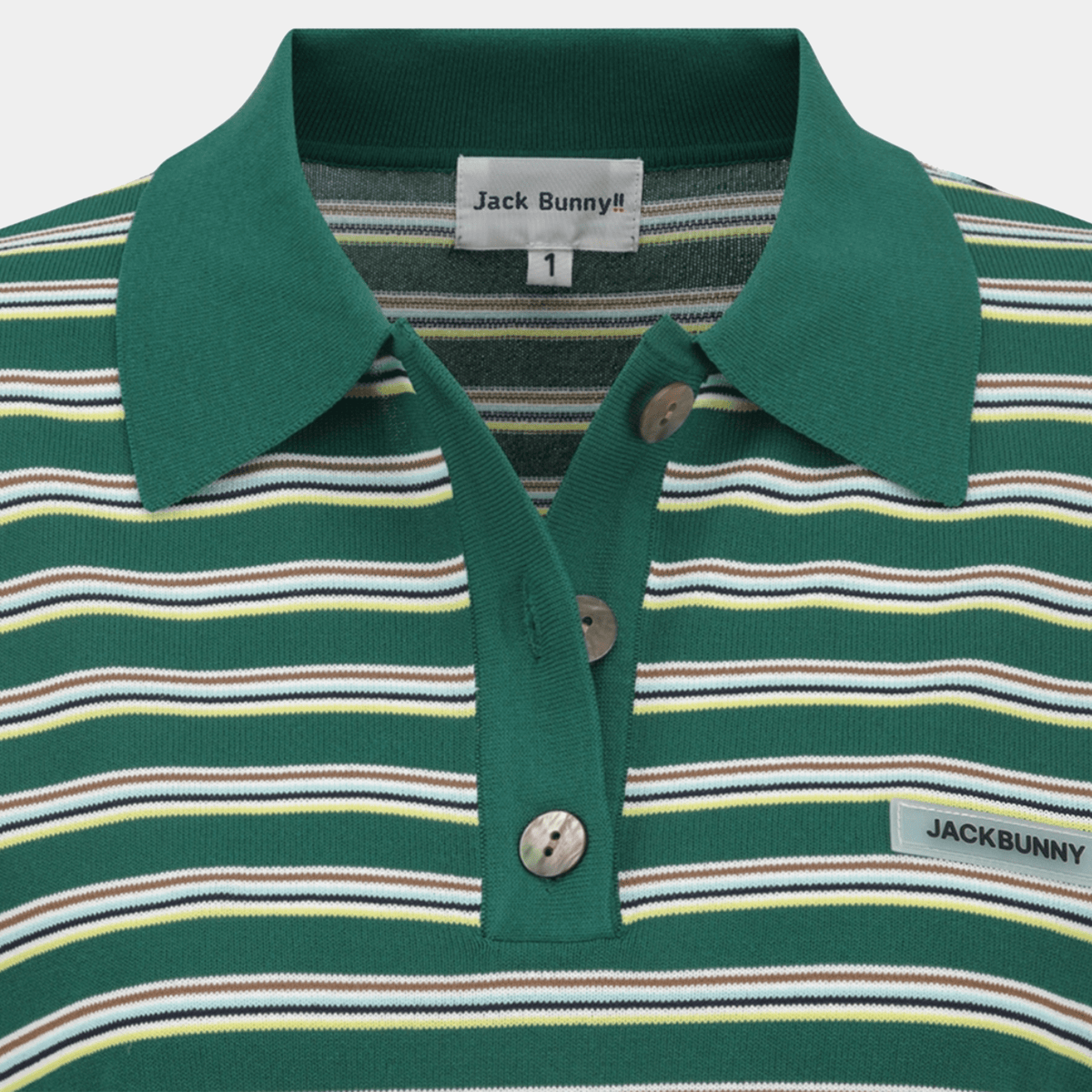 [Jack Bunny] Women's Multi - Stripe Collar Knit Polo - Green - Erthe Golf