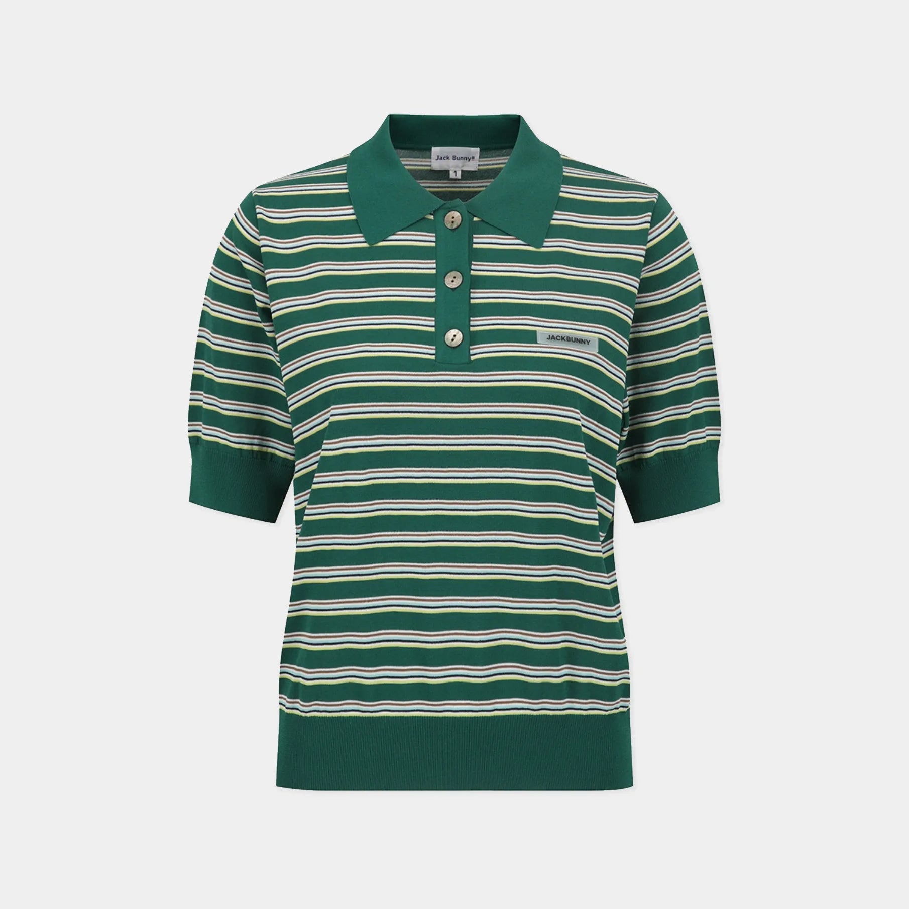 [Jack Bunny] Women's Multi - Stripe Collar Knit Polo - Green - Erthe Golf