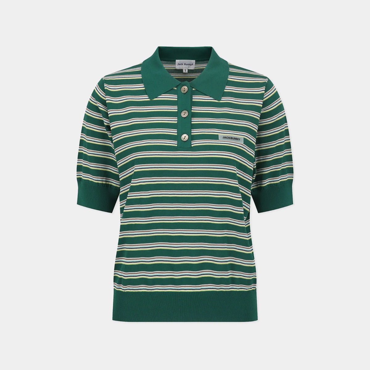 [Jack Bunny] Women's Multi - Stripe Collar Knit Polo - Green - Erthe Golf