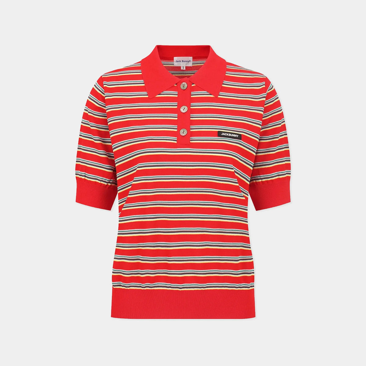 [Jack Bunny] Women's Multi - Stripe Collar Knit Polo - Red - Erthe Golf