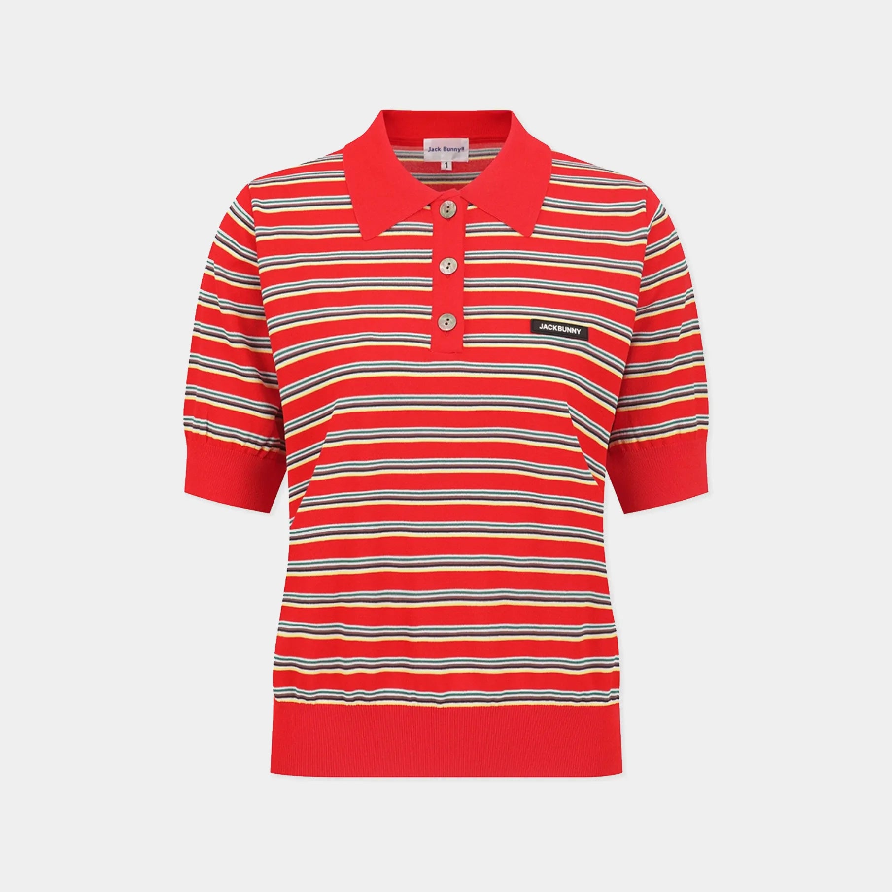 [Jack Bunny] Women's Multi - Stripe Collar Knit Polo - Red - Erthe Golf