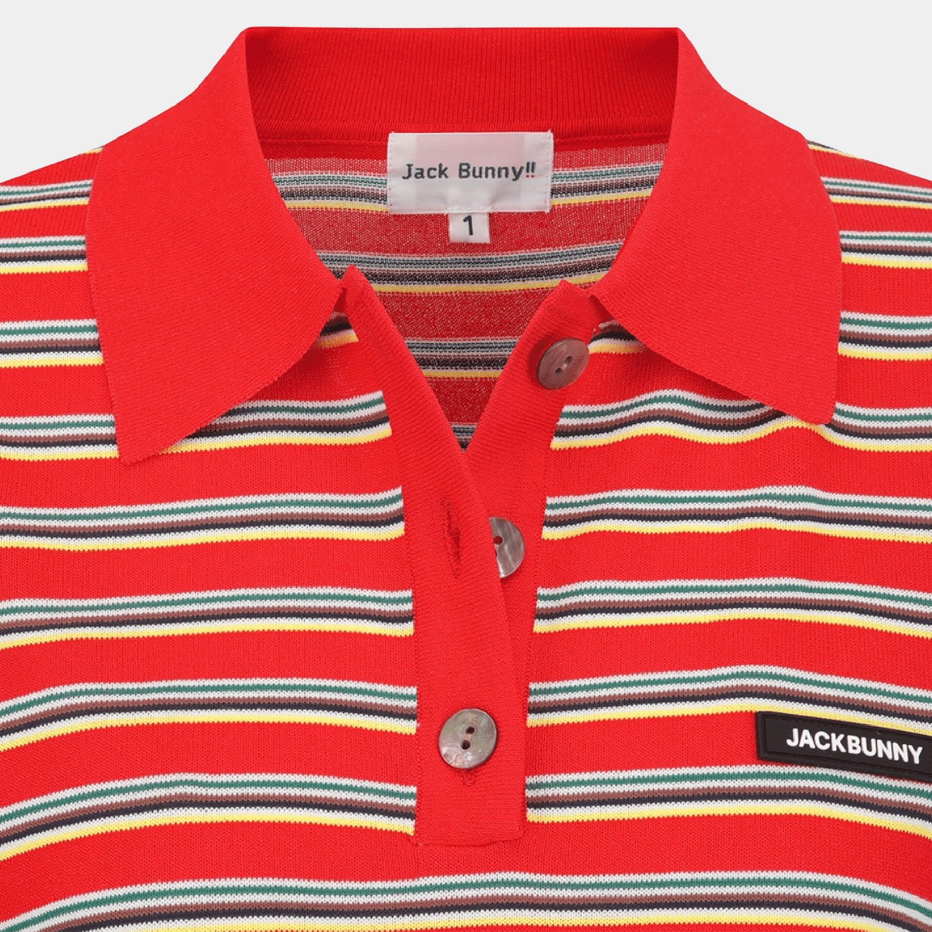 [Jack Bunny] Women's Multi - Stripe Collar Knit Polo - Red - Erthe Golf