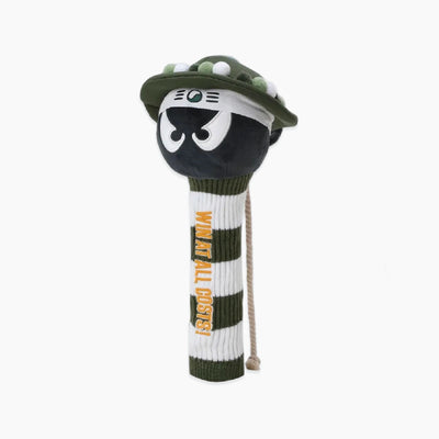 Khaki WAACKY golf wood headcover with striped knit shaft cover