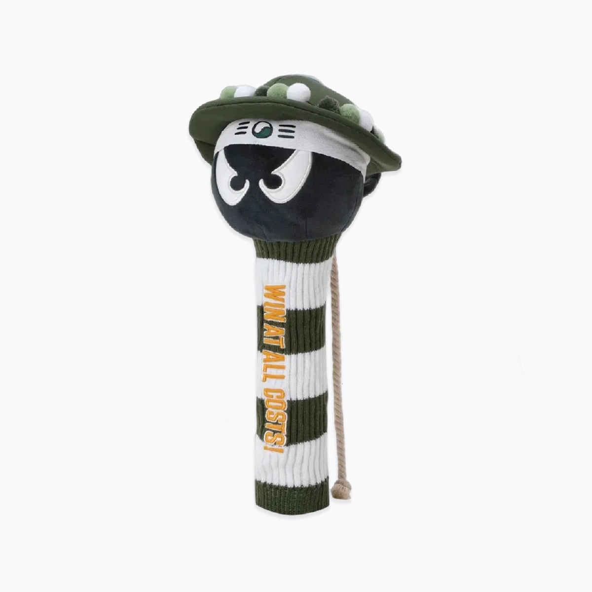 Khaki WAACKY golf wood headcover with striped knit shaft cover