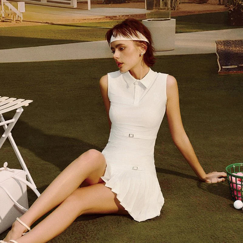 Keypote Women's Sleeveless Golf Polo White, Country Club Golf Outfit | Erthe Golf