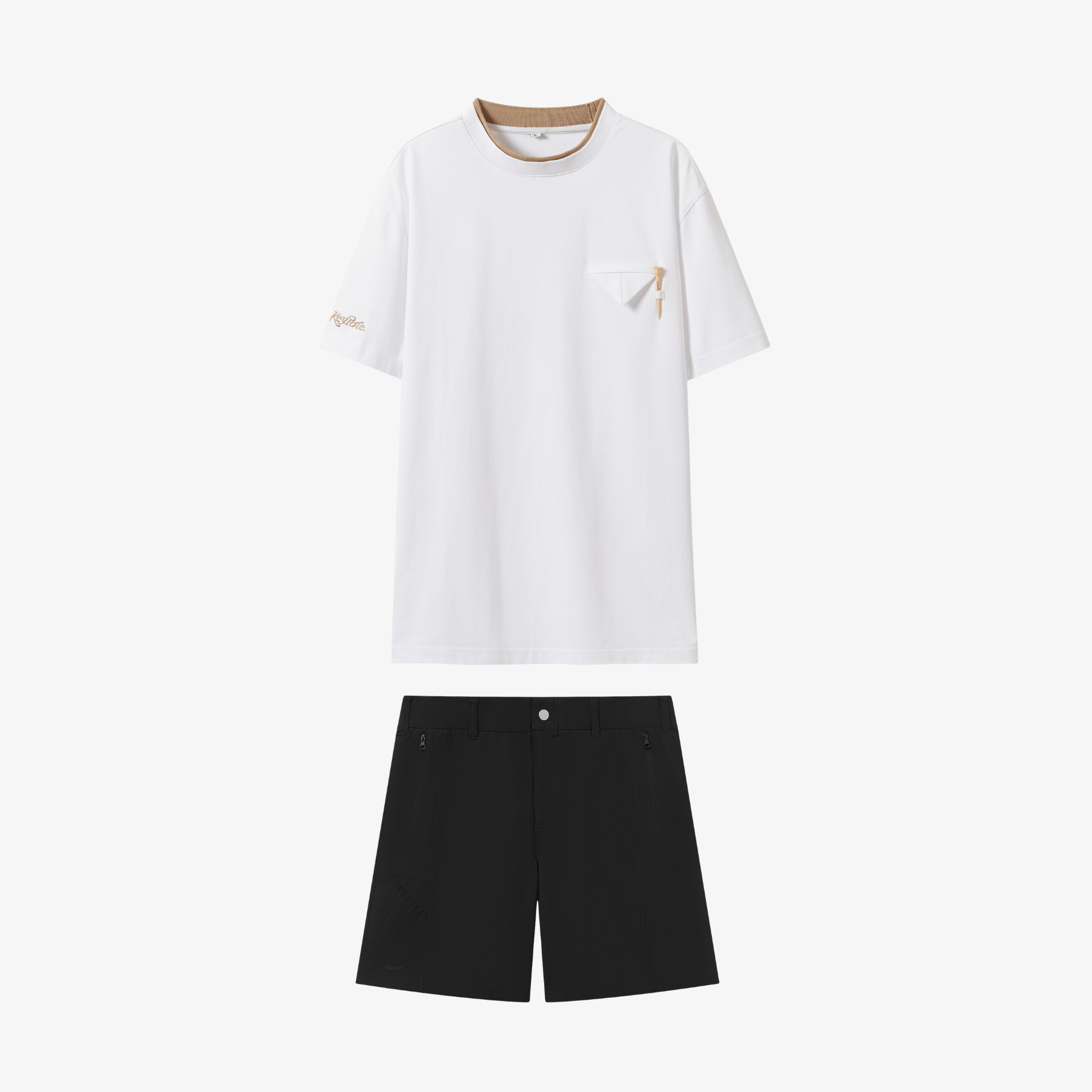 Men T-shirt Shorts Set - White/Black - Erthe Golf