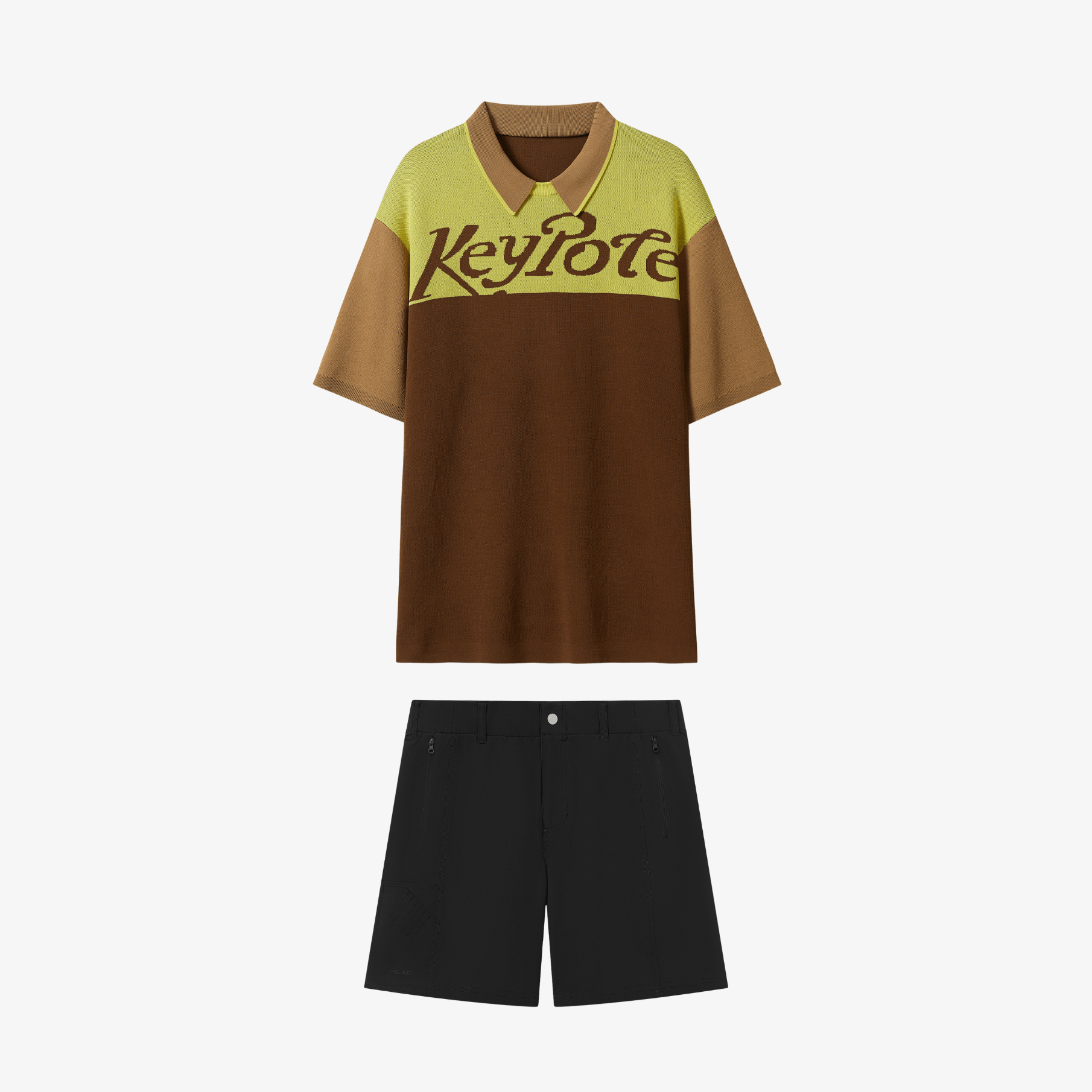 Men Logo Shirts Shorts Set - Brown/Black - Erthe Golf