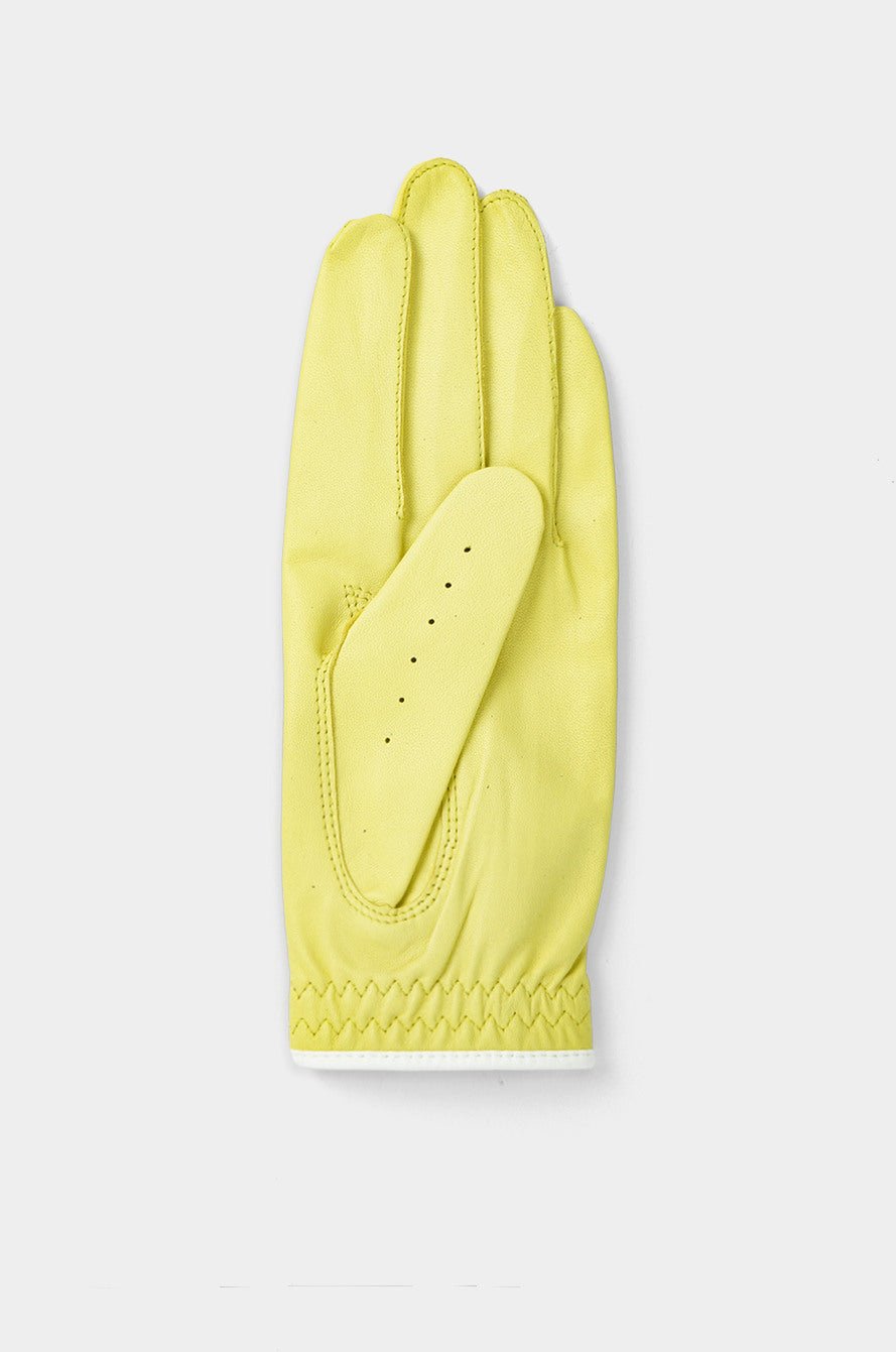 Yellow leather glove on a white background