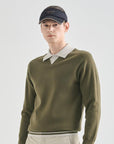 Lanvin Blanc Wool Blend Contrast Collar Top - Green