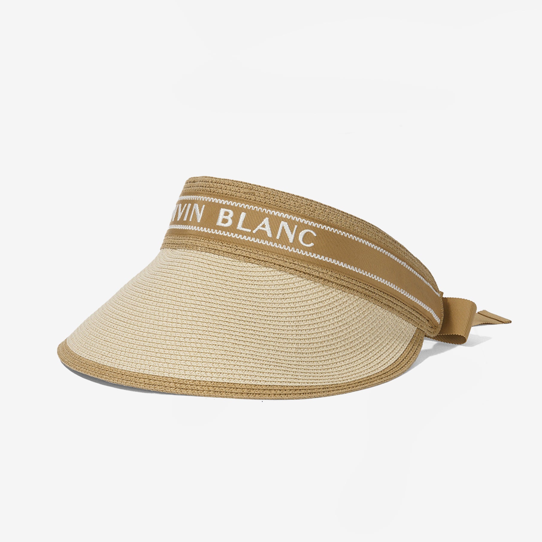 Beige visor with brown band and 'Kevin Blanc' branding on a white background