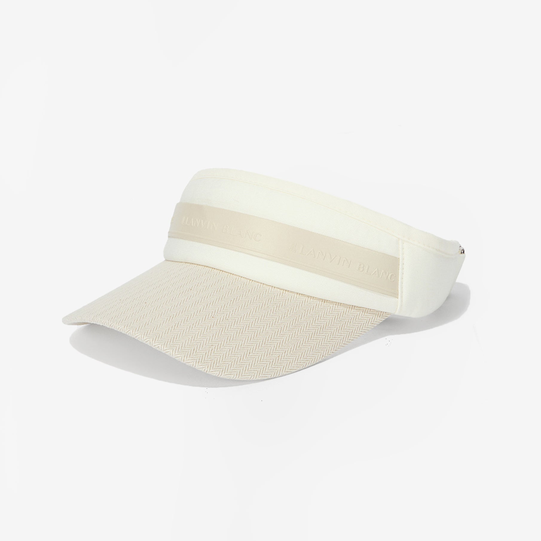 Beige visor hat with white band on a light gray background