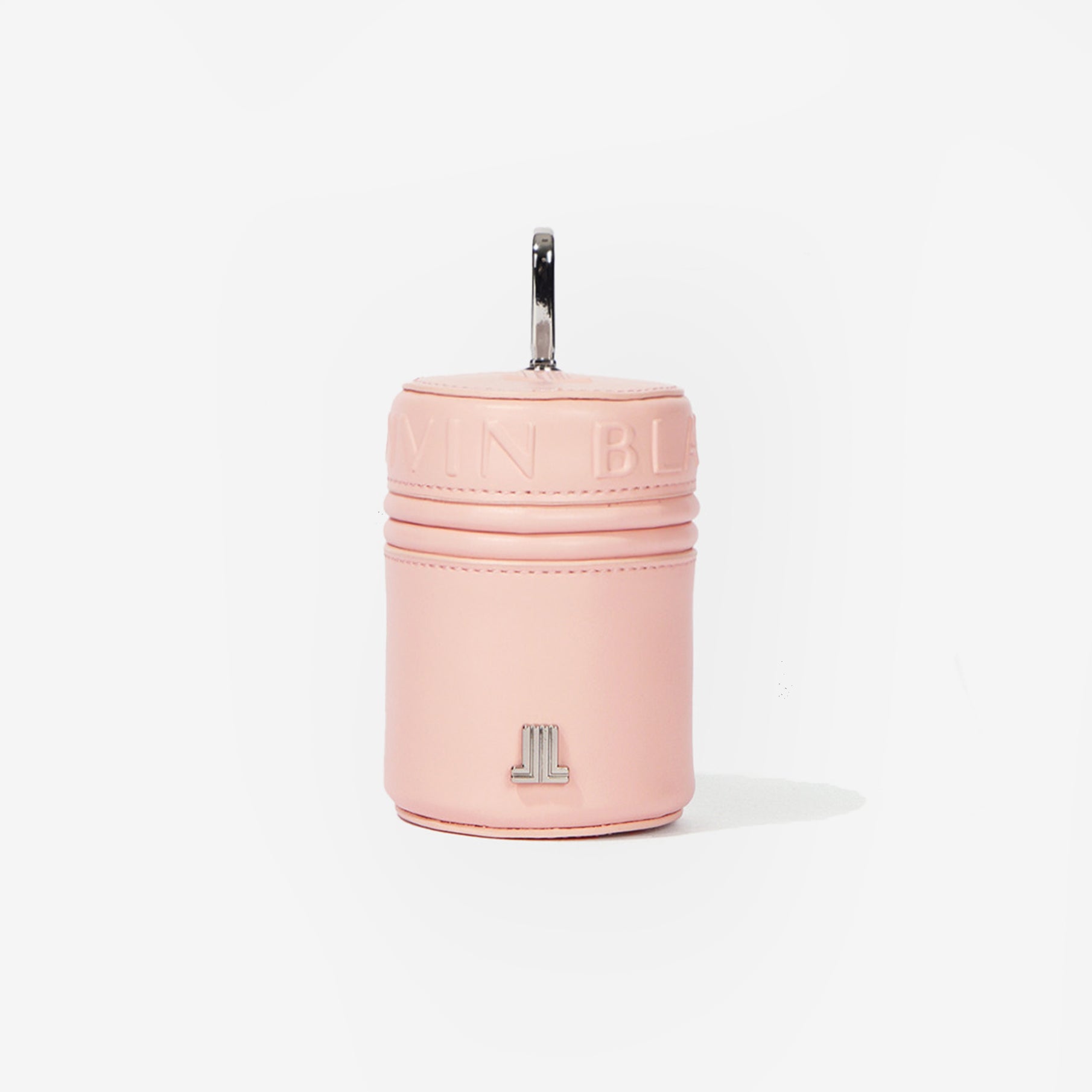 Pink cylindrical bag on a white background