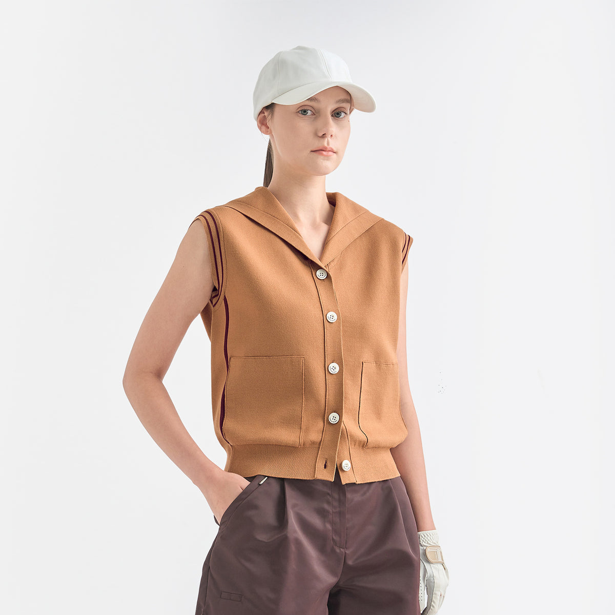 Lanvin Blanc Women's Knit Vest - Camel - Erthe Golf