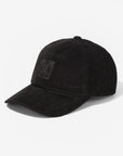 Black corduroy cap with a patch on a white background