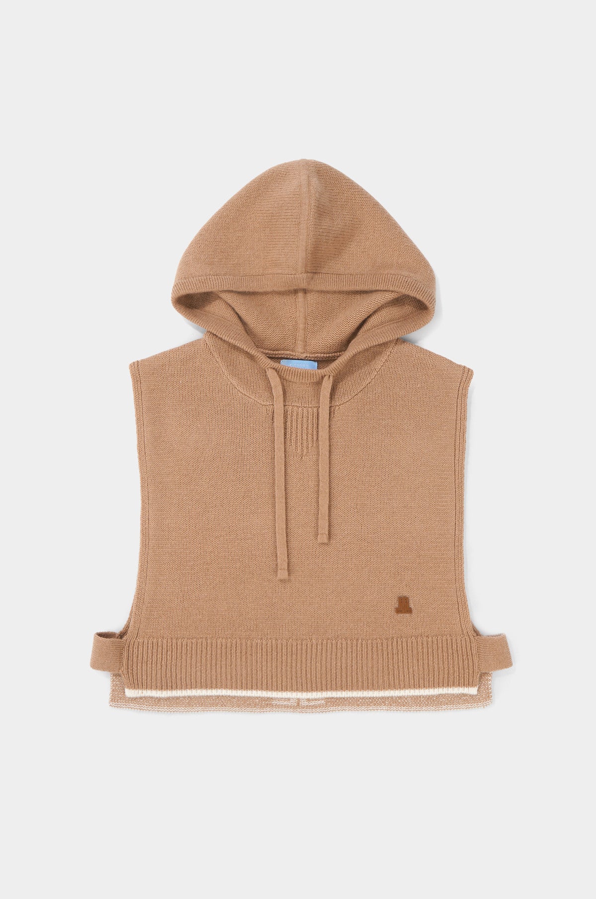 Brown knitted vest with hood on a white background