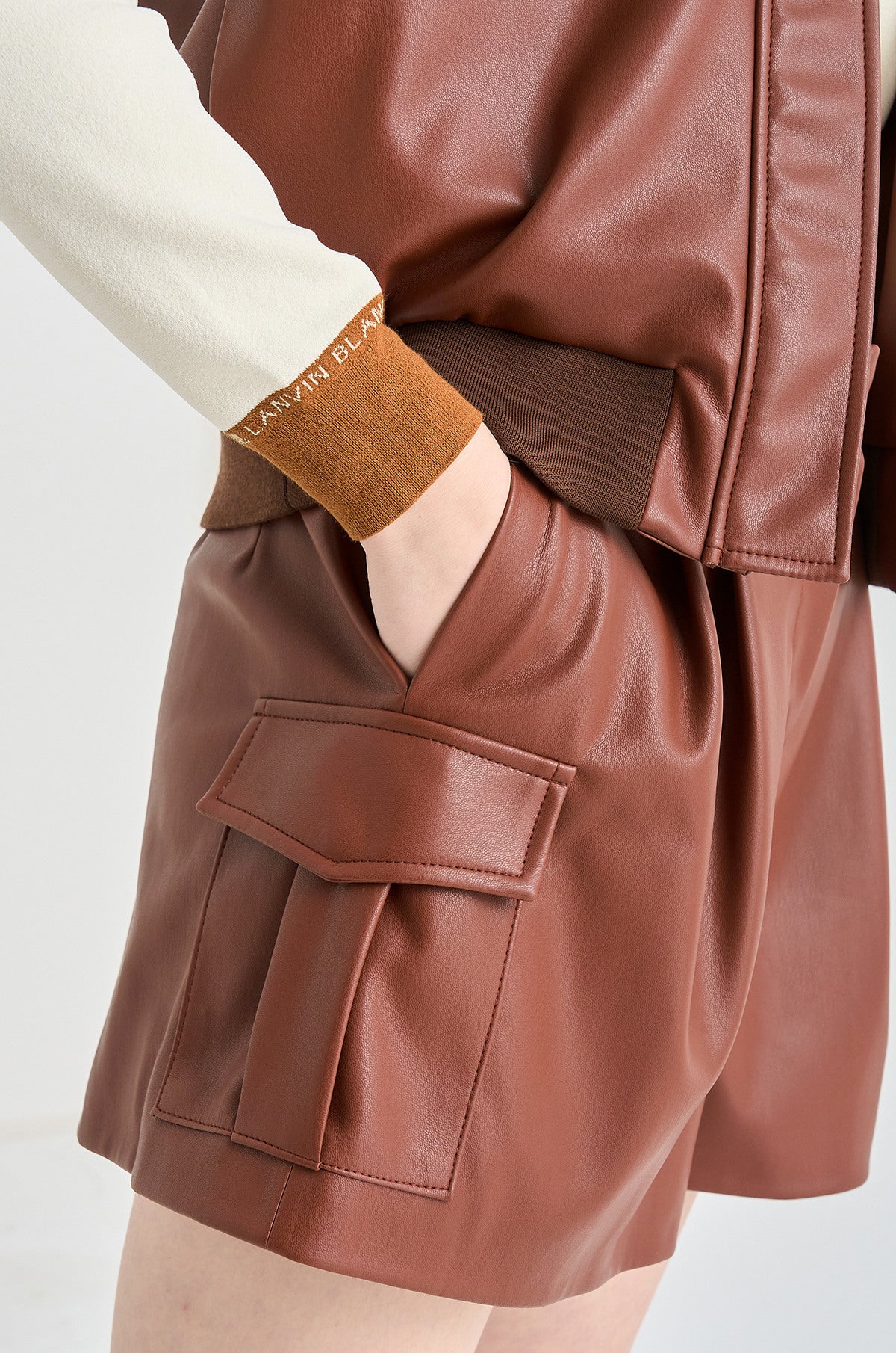 Lanvin Blanc Women's Leather Shorts - Red Brown - Erthe Golf