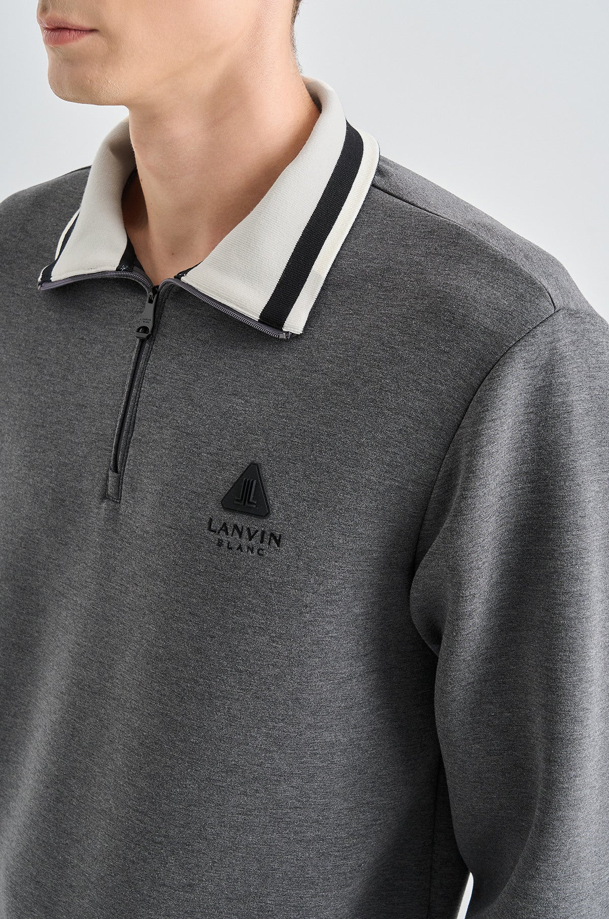 Lanvin Blanc Men's Zip Sweater - Charcoal Grey - Erthe Golf