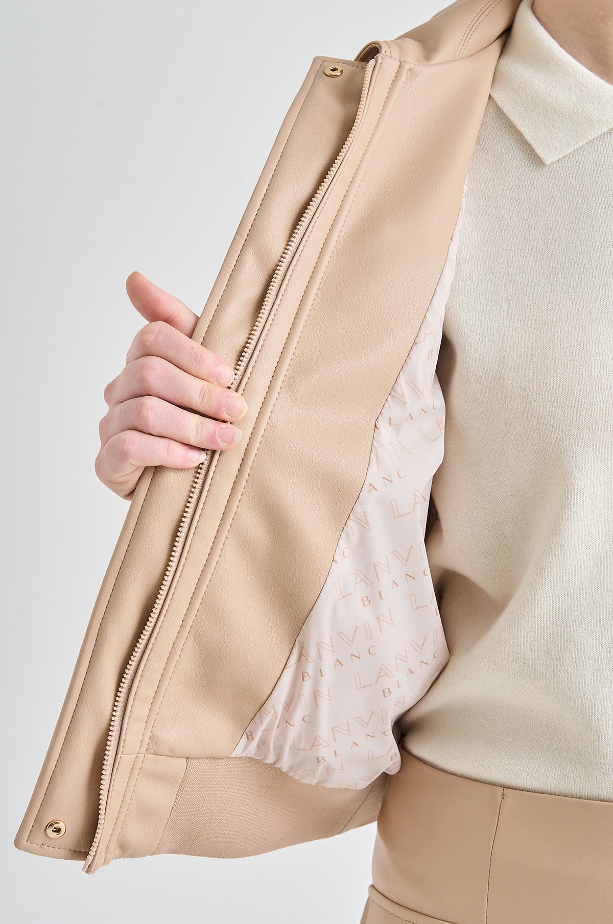 Lanvin Blanc Women&#39;s Leather Jacket - Beige - Erthe Golf