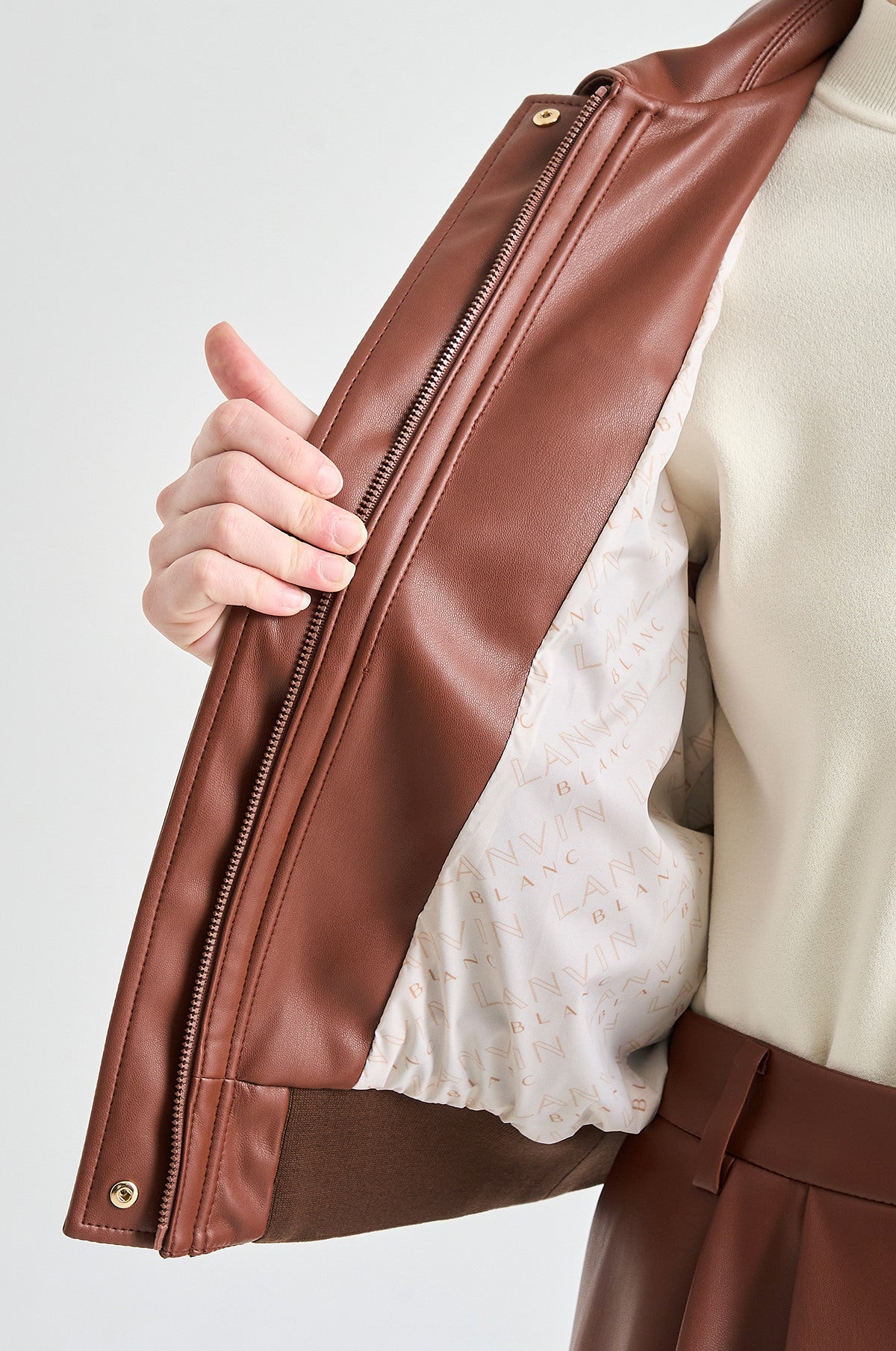 Lanvin Blanc Women's Leather Jacket - Red Brown - Erthe Golf