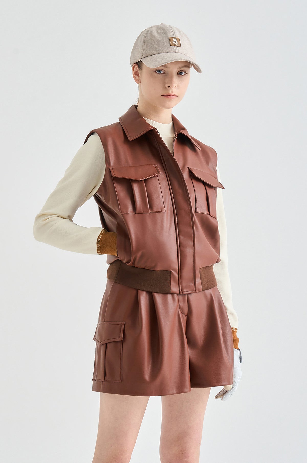 Lanvin Blanc Women&#39;s Leather Jacket - Red Brown - Erthe Golf