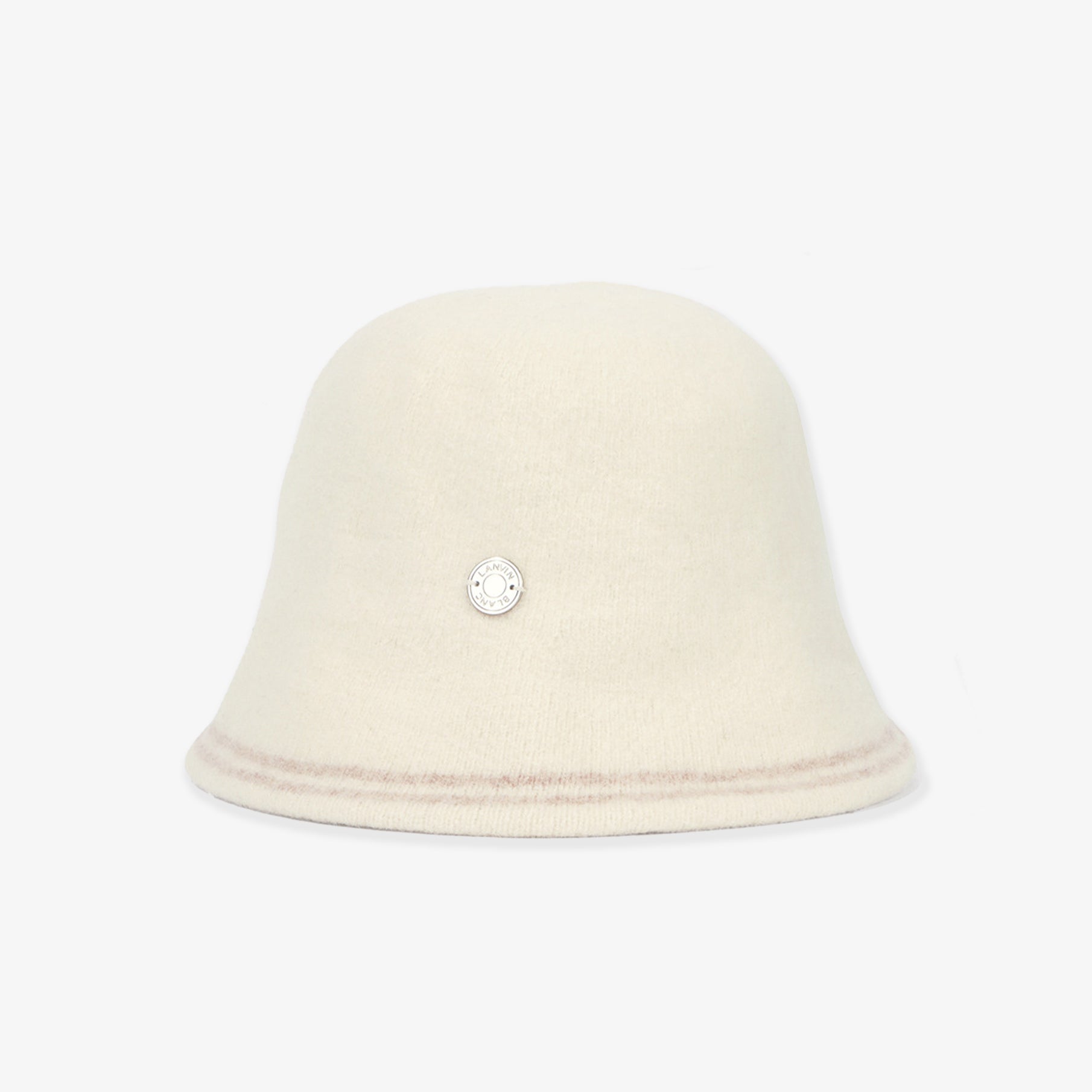 Beige bucket hat with a small decorative element on a white background
