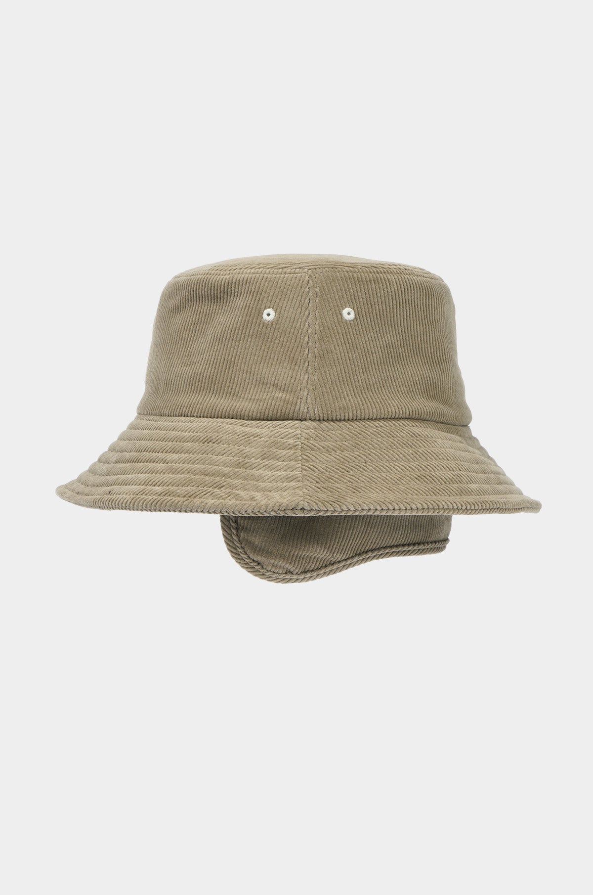 Beige bucket hat with a visor on a white background