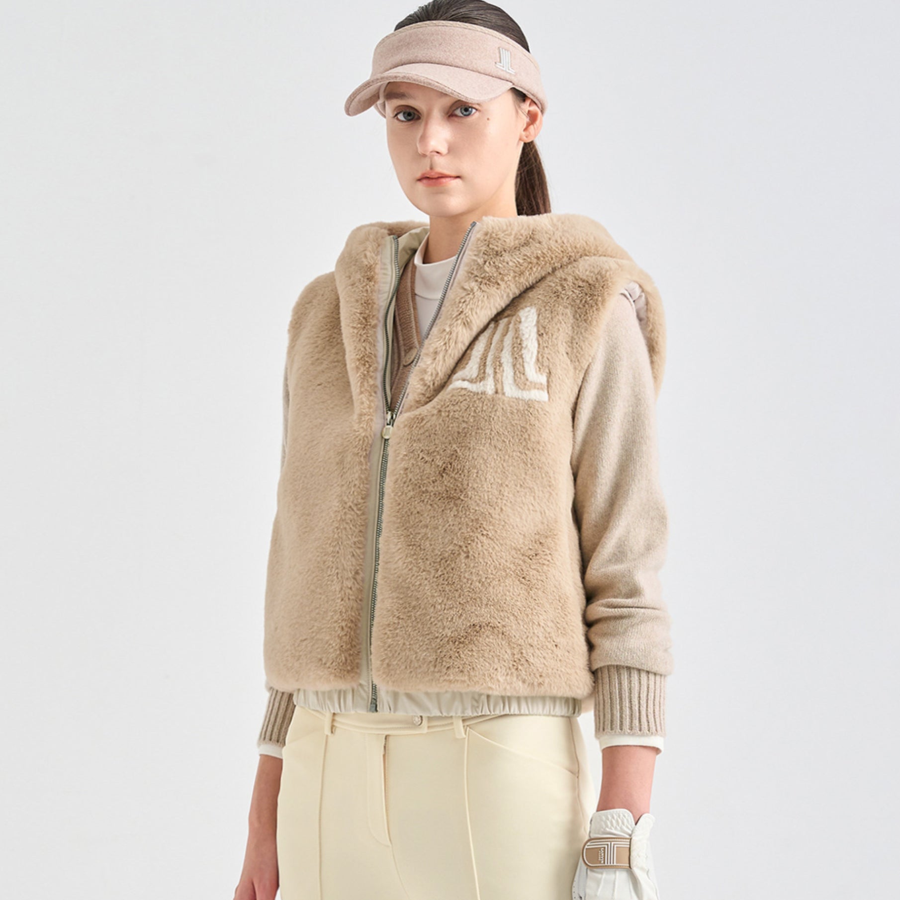 Women's Fur Vest - Beige - Erthe Golf