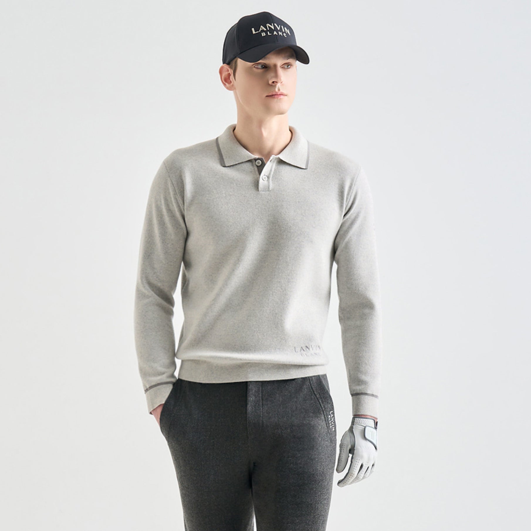 Men's Knit Top - White Grey - Erthe Golf