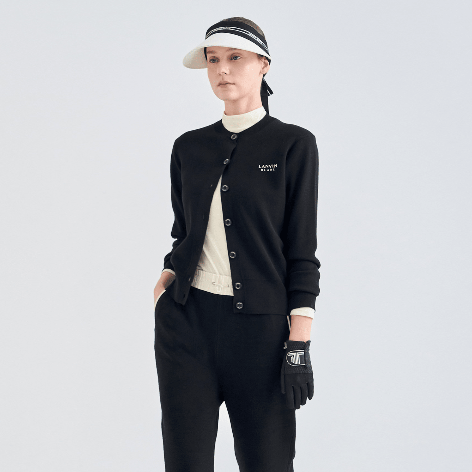 Women's Detachable Collar Knit Cardigan - Black - Erthe Golf