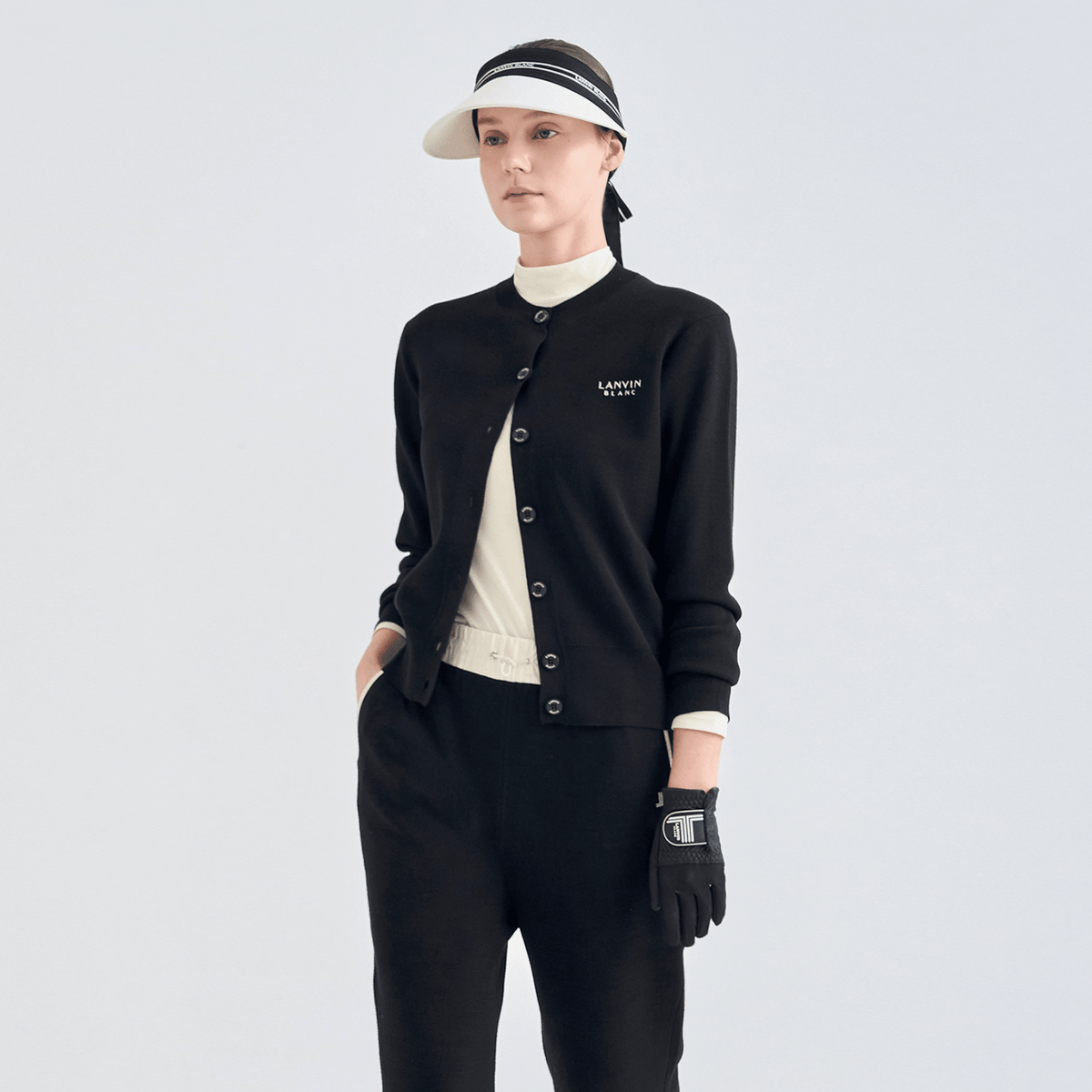 Women's Detachable Collar Knit Cardigan - Black - Erthe Golf
