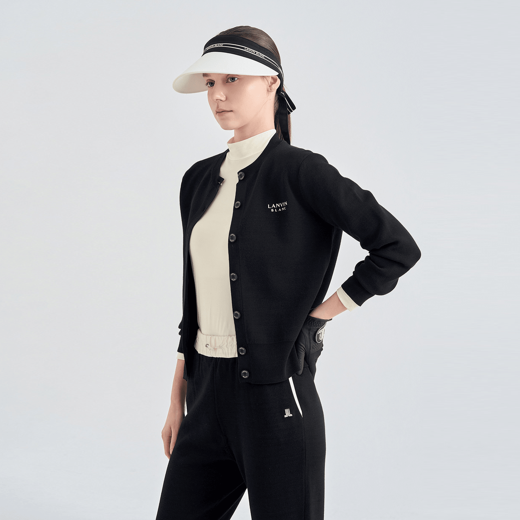 Women's Detachable Collar Knit Cardigan - Black - Erthe Golf