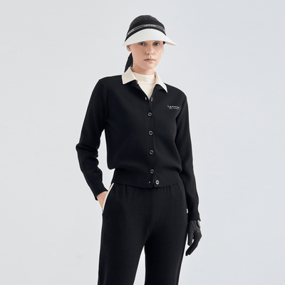 Women's Detachable Collar Knit Cardigan - Black - Erthe Golf