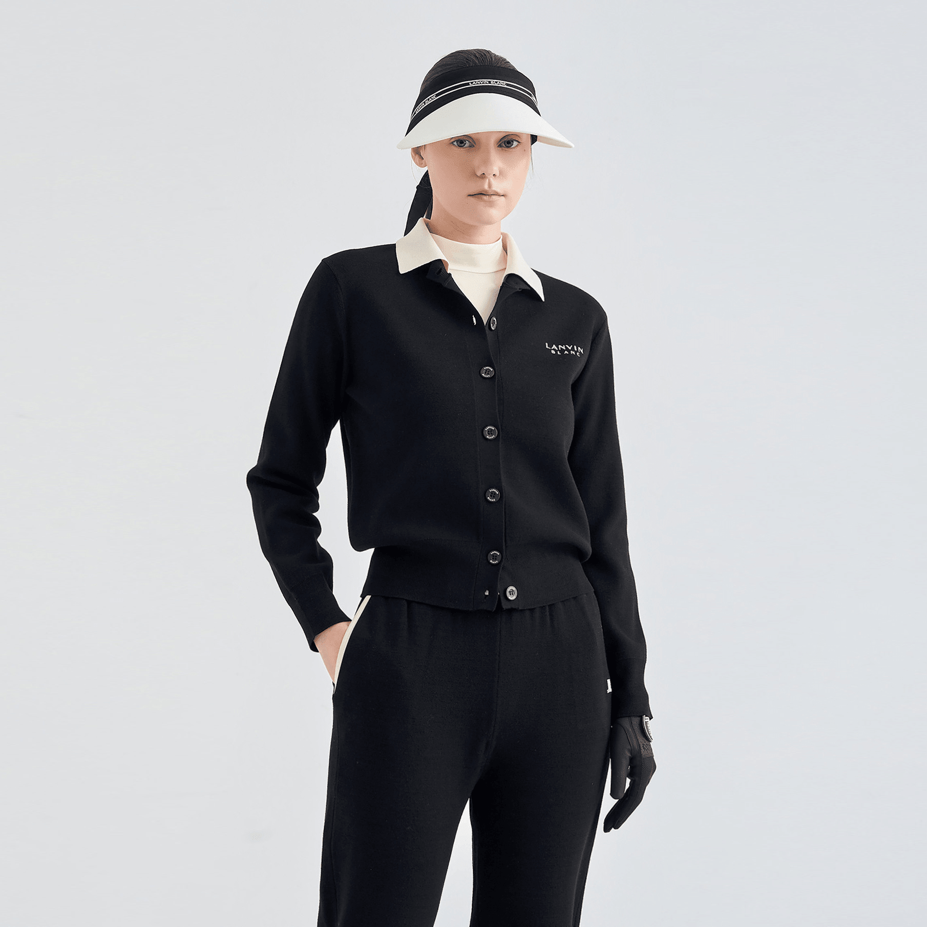 Women's Detachable Collar Knit Cardigan - Black - Erthe Golf